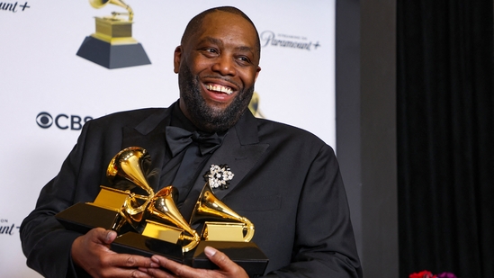Killer Mike poses with his Grammy for the Best Rap Album award, the Best Rap Performance award and the Best Rap Song award during the 66th Annual Grammy Awards in Los Angeles, California, U.S., February 4,(REUTERS)