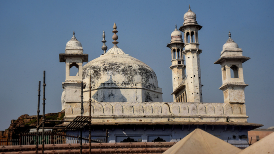 The Gyanvapi Mosque complex as seen from the Kashi Vishwanath Temple. (PTI) The Gyanvapi Mosque complex as seen from the Kashi Vishwanath Temple. (PTI)