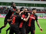 Bayer Leverkusen's German defender Jonathan Tah (2nd R) celebrates scoring the 3-2 winning goal with his team-mates during the German Cup (DFB Pokal) quarter-final(AFP) Bayer Leverkusen's German defender Jonathan Tah (2nd R) celebrates scoring the 3-2 winning goal with his team-mates during the German Cup (DFB Pokal) quarter-final(AFP)