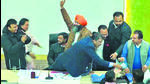 When the results were declared, 16 votes had been polled in BJP’s favour, 12 in the INDIA bloc’s favour and eight had been declared invalid. (HT Photo) When the results were declared, 16 votes had been polled in BJP’s favour, 12 in the INDIA bloc’s favour and eight had been declared invalid. (HT Photo)
