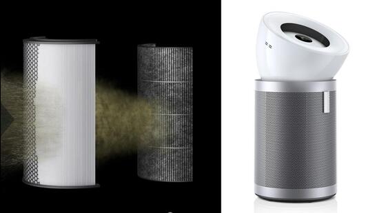 A blow-up of the filter with the HEPA and carbon layer and, (right) the white colourway of the Dyson Purifier Big+Quiet. (Official handout image.) A blow-up of the filter with the HEPA and carbon layer and, (right) the white colourway of the Dyson Purifier Big+Quiet. (Official handout image.)