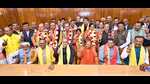 BJP candidates show victory signs after filing their nominations for Rajya Sabha elections in the presence of UP CM Yogi Adityanath, in Lucknow on Wednesday. (HT Photo) BJP candidates show victory signs after filing their nominations for Rajya Sabha elections in the presence of UP CM Yogi Adityanath, in Lucknow on Wednesday. (HT Photo)