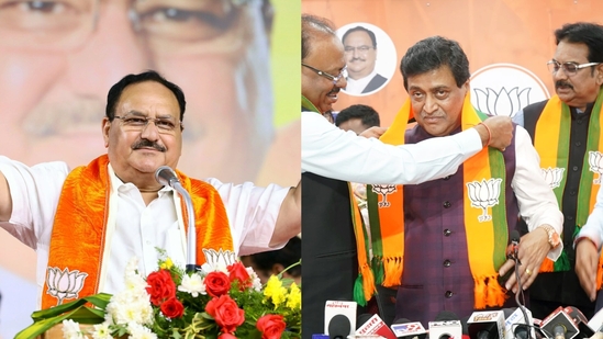 BJP chief JP Nadda and former Maharashtra chief minister Ashok Chavan. BJP chief JP Nadda and former Maharashtra chief minister Ashok Chavan.