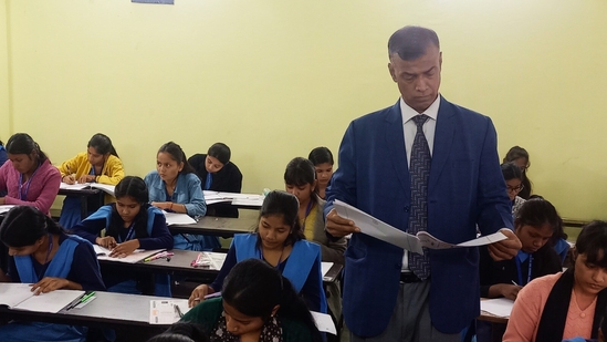 BSEB Chairman Anand Kishore inspecting an examination center in Patna. BSEB Chairman Anand Kishore inspecting an examination center in Patna.