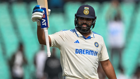 Rohit Sharma registered his 11th century in the oldest format on the opening day of the Rajkot encounter. The India skipper smashed MS Dhoni's Test record. (AFP)