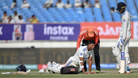 India's Yashasvi Jaiswal was retired hurt after scoring 104 in 133 balls.(AFP)