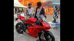 Jagjit Singh and Sachin Pandey admiring a Ducati at the Groundbreaking Ceremony venue in Lucknow. (HT) Jagjit Singh and Sachin Pandey admiring a Ducati at the Groundbreaking Ceremony venue in Lucknow. (HT)