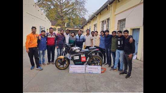 The MNNIT students with the smart-e-bike (HT) The MNNIT students with the smart-e-bike (HT)