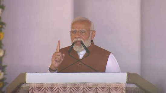 Prime Minister Narendra Modi addressing a rally in Varanasi on Friday. 