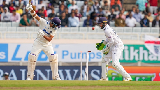 Just as it seemed Yashasvi Jaiswal was set for another big score, he was done in by a delivery from Shoaib Bashir. He scored 73 off 117 balls, hitting eight fours and a six throughout his stay at the crease.(PTI)