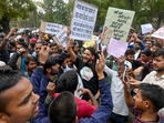 Aspirants holding placards shout slogans during a protest against the alleged leak of examination papers of Uttar Pradesh Public Service Commission (UPPSC) Review Officer (RO) and Assistant Review Officer (ARO) in Prayagraj on February 26, 2024. (Photo by Sanjay KANOJIA / AFP)(AFP) Aspirants holding placards shout slogans during a protest against the alleged leak of examination papers of Uttar Pradesh Public Service Commission (UPPSC) Review Officer (RO) and Assistant Review Officer (ARO) in Prayagraj on February 26, 2024. (Photo by Sanjay KANOJIA / AFP)(AFP)