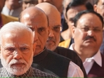 PM Narendra Modi, defence minister Rajnath Singh, home minister Amit Shah, BJP national president JP Nadda and Union minister Piyush Goyal.(PTI file) PM Narendra Modi, defence minister Rajnath Singh, home minister Amit Shah, BJP national president JP Nadda and Union minister Piyush Goyal.(PTI file)