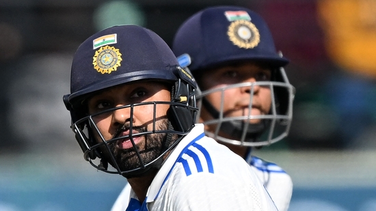 Rohit Sharma (front) and Yashasvi Jaiswal made a stellar start to the Indian innings, adding 104 runs for the first wicket(AFP)