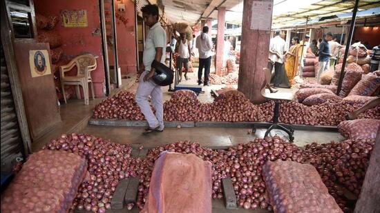 The fall in onion production in 2023-24 is due to a decrease of 3.4 million tonne in Maharashtra alone. (HT PHOTO) The fall in onion production in 2023-24 is due to a decrease of 3.4 million tonne in Maharashtra alone. (HT PHOTO)