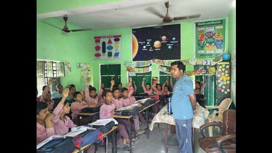 Students in a classroom at a government-run primary school in Prayagraj. (HT file) Students in a classroom at a government-run primary school in Prayagraj. (HT file)