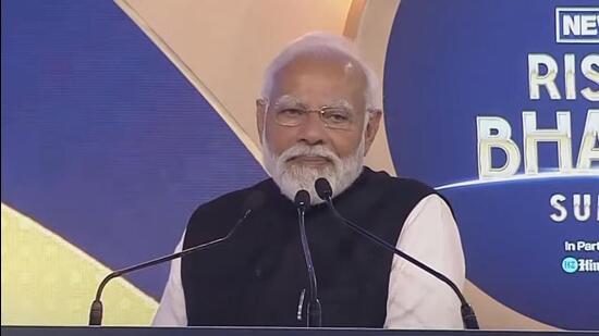 Modi speaking at the summit on Wednesday. Modi speaking at the summit on Wednesday.