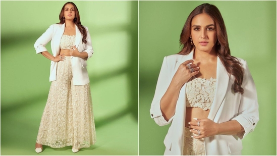 Huma Qureshi loves to dress up in chic pantsuits or Indo-Western attire and her latest look combines the two as she wears an ethnic co-ord set with a bossy blazer. The actress is a total stunner and continues to hit fashion targets like a pro. Just a day ago, she wowed her fans in a bright yellow anarkali ensemble and this time in an ethereal white look, Huma proves her fashion savvy. She is quite active on social media and her glam Insta diaries filled with fashion-forward looks are a treasure trove of style inspiration. Her latest appearance is no exception and is sure to inspire your wardrobe. (Instagram/@iamhumaq)