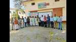 Teachers boycotting evaluation of U.P. Board answer sheets in evaluation centre at GIC-Prayagraj on Saturday (Ht Photo) Teachers boycotting evaluation of U.P. Board answer sheets in evaluation centre at GIC-Prayagraj on Saturday (Ht Photo)
