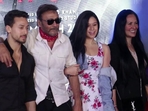 Jackie Shroff with his kids Tiger and Krishna and wife Ayesha. Jackie Shroff with his kids Tiger and Krishna and wife Ayesha.
