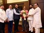 The Mahayuti – an alliance of the BJP, Shiv Sena and NCP – to contest the upcoming LS polls. (HT PHOTO) The Mahayuti – an alliance of the BJP, Shiv Sena and NCP – to contest the upcoming LS polls. (HT PHOTO)