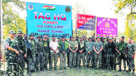 CRPF officers during a camp in Puvarti. (HT photo)