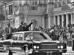 US President Jimmy Carter waves to the crowd at Connaught Place, New Delhi, during a state visit on January 1, 1978. (SN Sinha/HT Archive) US President Jimmy Carter waves to the crowd at Connaught Place, New Delhi, during a state visit on January 1, 1978. (SN Sinha/HT Archive)