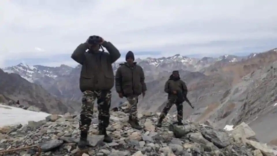 Indian soldiers tracking the movement of troops across the Line of Actual Control in China. Indian soldiers tracking the movement of troops across the Line of Actual Control in China.