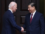 (FILES) US President Joe Biden greets Chinese President Xi Jinping before a meeting during the Asia-Pacific Economic Cooperation (APEC) Leaders' week in Woodside, California on November 15, 2023. President Joe Biden and Xi Jinping spoke on the phone on April 2, 2024 in a new bid to manage tensions between the United States and China, with top US officials to head shortly to Beijing, officials said. (Photo by Brendan SMIALOWSKI / AFP)(AFP) (FILES) US President Joe Biden greets Chinese President Xi Jinping before a meeting during the Asia-Pacific Economic Cooperation (APEC) Leaders' week in Woodside, California on November 15, 2023. President Joe Biden and Xi Jinping spoke on the phone on April 2, 2024 in a new bid to manage tensions between the United States and China, with top US officials to head shortly to Beijing, officials said. (Photo by Brendan SMIALOWSKI / AFP)(AFP)