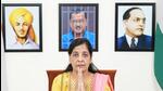 The photo forms the backdrop when Delhi CM Arvind Kejriwal's wife, Sunita Kejriwal issued a video statement on behalf of CM on Thursday. (HT Photo) The photo forms the backdrop when Delhi CM Arvind Kejriwal's wife, Sunita Kejriwal issued a video statement on behalf of CM on Thursday. (HT Photo)