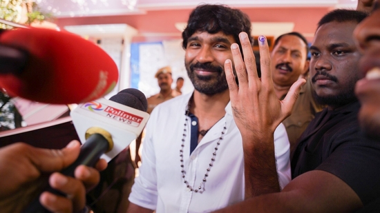 Dhanush was all smiles after casting his vote, happily chatting with reporters and giving them sound bytes.(X/Cyril Eanastein)