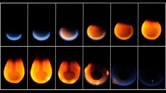 Take fire. On Earth, gravity helps shape a typical flame. Away from Earth’s atmosphere, small flames tend to be rounder. (NASA) Take fire. On Earth, gravity helps shape a typical flame. Away from Earth’s atmosphere, small flames tend to be rounder. (NASA)