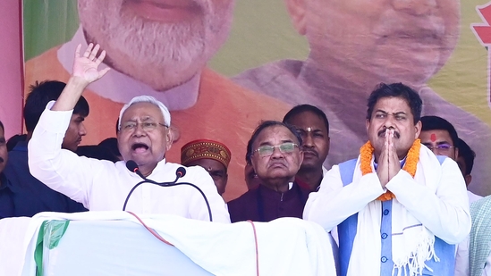 Bihar Chief Minister Nitish Kumar during an election rally for Lok Sabha polls. (HT Photo)