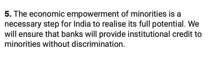 The party's manifesto talks about ensuring loan to minorities without discrimination.(Congress Manifesto/Screenshot) The party's manifesto talks about ensuring loan to minorities without discrimination.(Congress Manifesto/Screenshot)