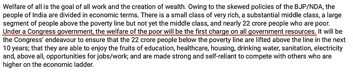 The poor will have "first charge" on all government resources, the manifesto says.(Congress Manifesto/Screenshot) The poor will have "first charge" on all government resources, the manifesto says.(Congress Manifesto/Screenshot)
