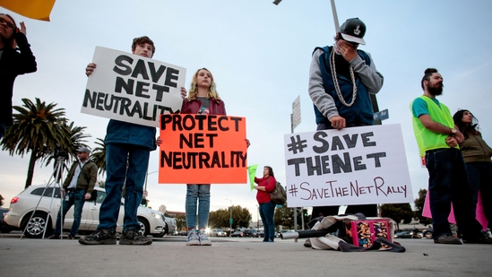 Supporters of Net Neutrality protest the FCC's decision to repeal the program in Los Angeles, California, November 28, 2017. REUTERS/ Kyle Grillot/File Photo(REUTERS)