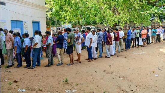 Voters wait in a queue to cast their votes during the second phase of the Lok Sabha Polls, at a polling station, in Kerala (CEO Kerala) Voters wait in a queue to cast their votes during the second phase of the Lok Sabha Polls, at a polling station, in Kerala (CEO Kerala)
