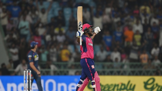 Sanju Samson led his team from the front and smashed an unbeaten 71 runs to help Rajasthan Royals register a 7-wicket win over Lucknow Super Giants.(Hindustan Times)