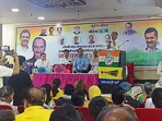JP Agarwal addresses the joint meet on Monday. (HT Photo) JP Agarwal addresses the joint meet on Monday. (HT Photo)