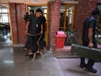 After receiving a threat, a police team searches Delhi Public School in Noida Sector 30 on Wednesday. (Sunil Ghosh/HT) After receiving a threat, a police team searches Delhi Public School in Noida Sector 30 on Wednesday. (Sunil Ghosh/HT)
