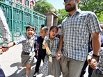 Students of Alhcon International School in Mayur Vihar in Delhi being sent home, (Raj K Raj/HT) Students of Alhcon International School in Mayur Vihar in Delhi being sent home, (Raj K Raj/HT)