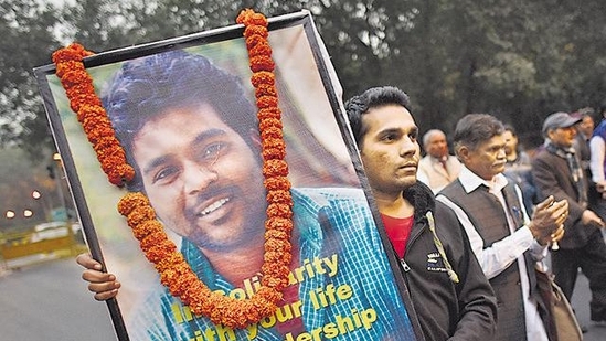 The suicide of Rohith Vemula, a student at the University of Hyderabad, in 2016, triggered protests against caste bias across India. (Hindustan Times) The suicide of Rohith Vemula, a student at the University of Hyderabad, in 2016, triggered protests against caste bias across India. (Hindustan Times)