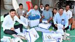 Polling officials collect the EVMs and other election material for the third phase of the Lok Sabha polls, in Mainpuri on Monday. (ANI PHOTO) Polling officials collect the EVMs and other election material for the third phase of the Lok Sabha polls, in Mainpuri on Monday. (ANI PHOTO)