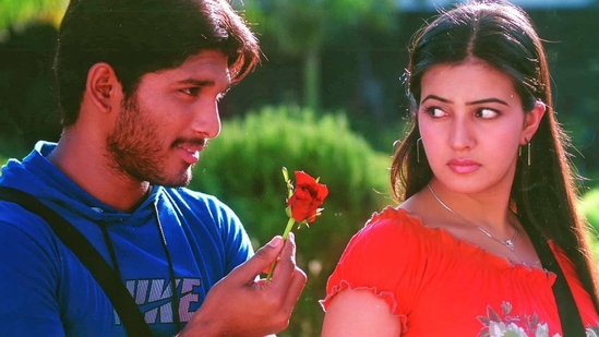 Allu Arjun and Anuradha Mehta in a still from Arya. Allu Arjun and Anuradha Mehta in a still from Arya.