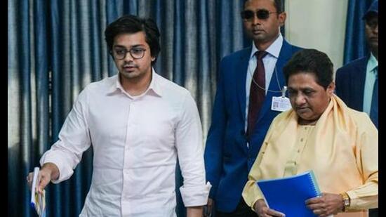 Mayawati’s decision to remove Akash Anand from the key post shocked his supporters who feared that the party chief terming him “immature” may give an advantage to Bhim Army chief Chandrashekhar Azad. (File Photo) Mayawati’s decision to remove Akash Anand from the key post shocked his supporters who feared that the party chief terming him “immature” may give an advantage to Bhim Army chief Chandrashekhar Azad. (File Photo)