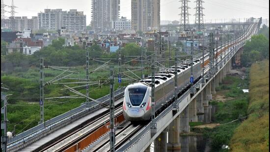 The entire 82km RRTS project is expected to be completed by June 2025. It is expected to draw a daily ridership of about 800,000 passengers, NCRTC said. (Sakib Ali/HT Photo) The entire 82km RRTS project is expected to be completed by June 2025. It is expected to draw a daily ridership of about 800,000 passengers, NCRTC said. (Sakib Ali/HT Photo)