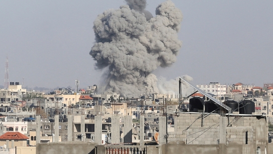 Smoke rises following Israeli strikes, amid the ongoing conflict between Israel and the Palestinian Islamist group Hamas, in Rafah in the southern Gaza Strip (REUTERS)