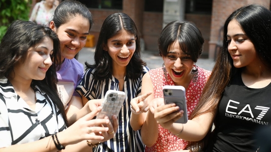 Class 10th and 12th students celebrate after the release of CBSE results at St Thomas School in New Delhi (Sanchit Khanna)