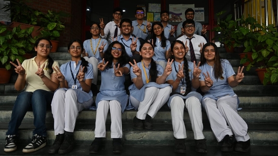 Students celebrate their results in the CBSE Class 12 board exam, at Amity international School at Sector 44(photo by Sunil Ghosh)