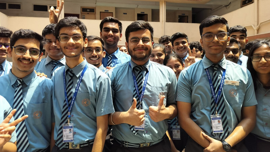 Students of Apeejay School Nerul, celebrate CBSE 12th exam result at Nerul in Navi Mumbai, India, on Monday, May 13th, 2024&nbsp;(Photo by Bachchan Kumar/ HT PHOTO)