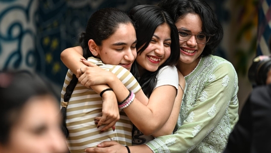 Class 10th and 12th students celebrate after the release of CBSE results at St Thomas School in New Delhi (Sanchit Khanna)